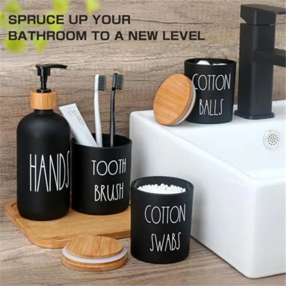 Matte Black Bathroom Accessories Set 5 Pcs Soap Dispenser Toothbrush Holder